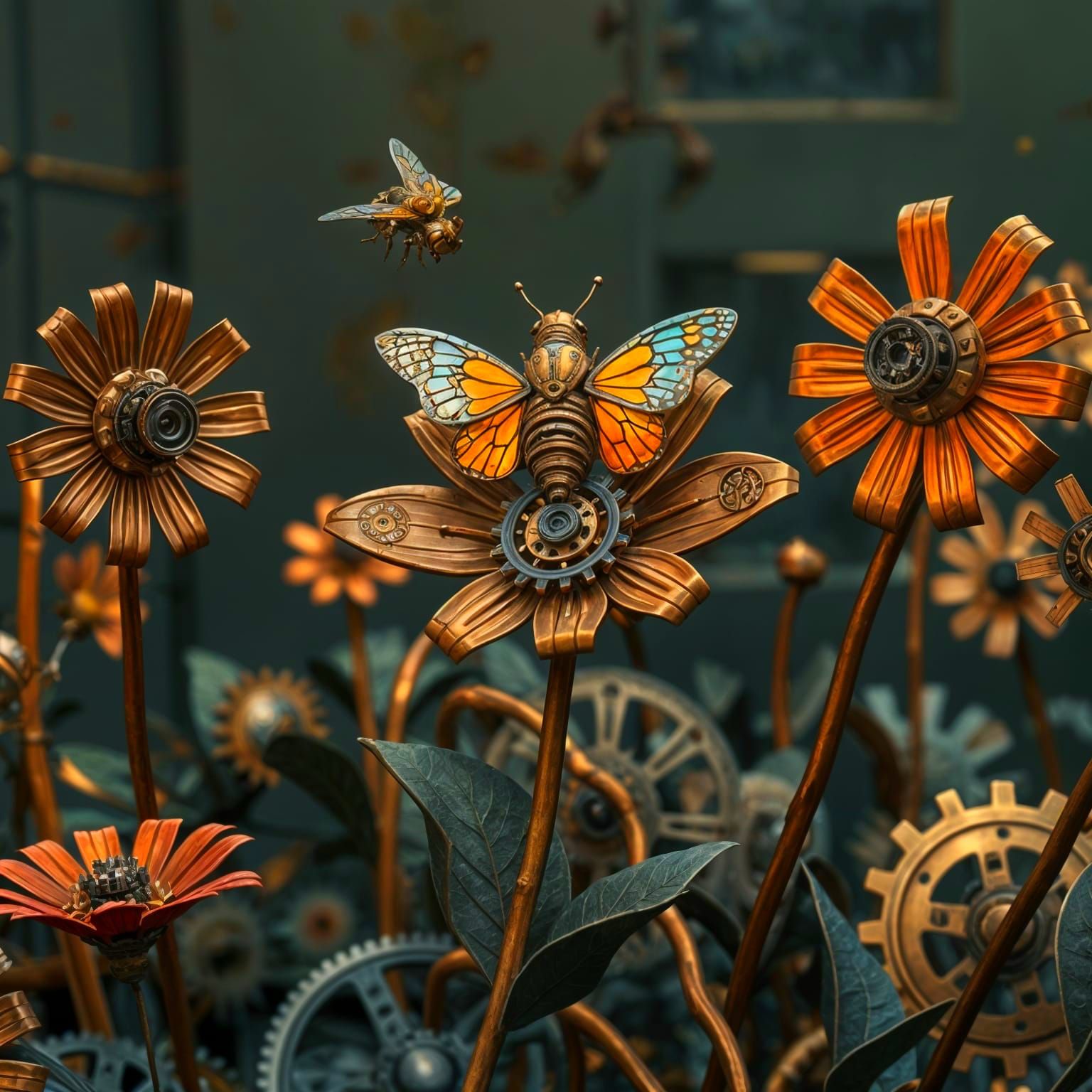 Steampunk Bloom in Dark Mechanical Garden