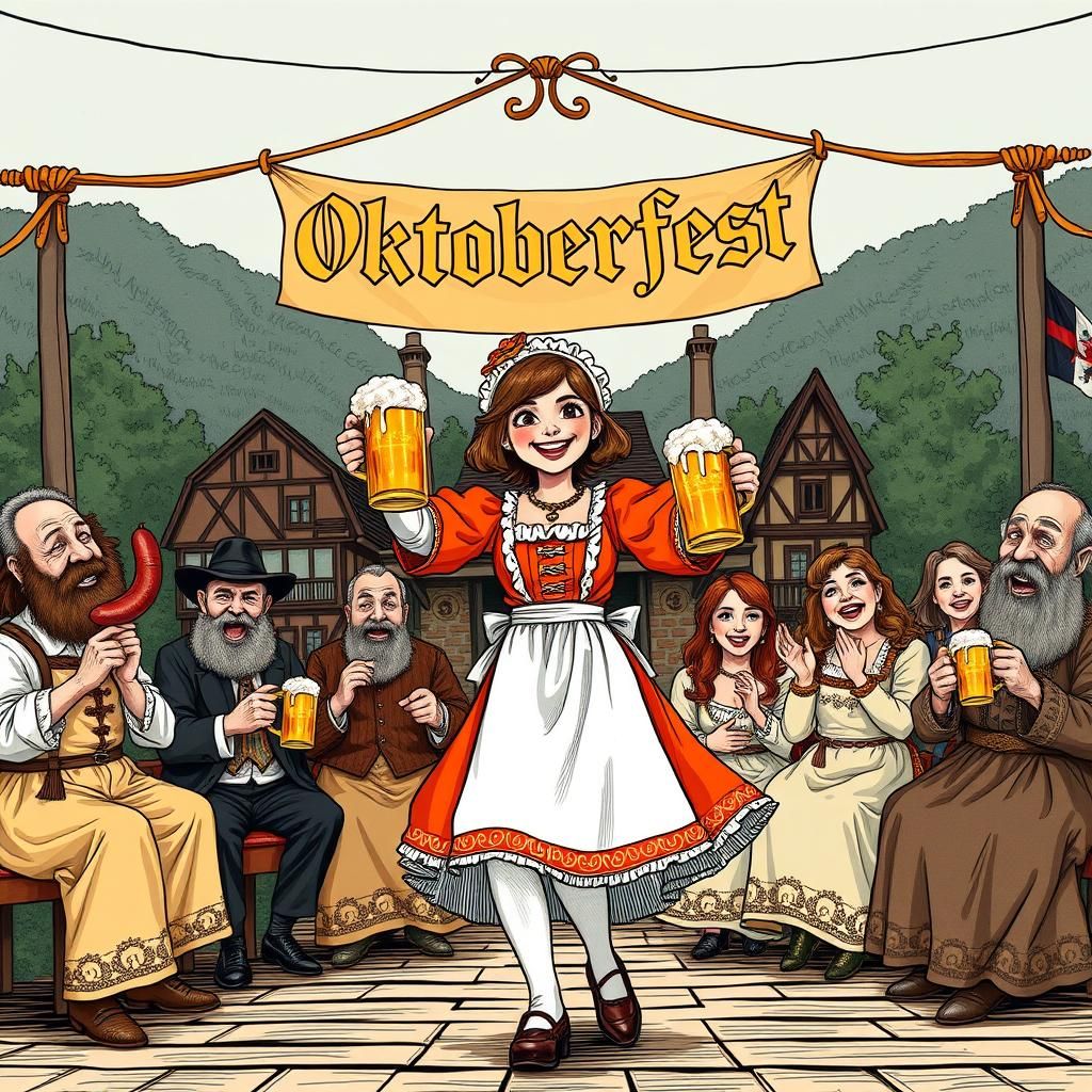 Oktoberfest Prisyadka Dance in Whimsical Style