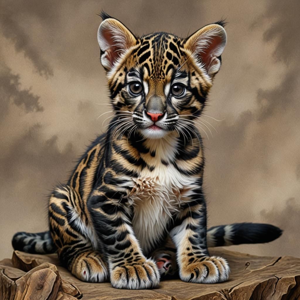 Hyperrealistic Bornean Clouded Leopard Kitten