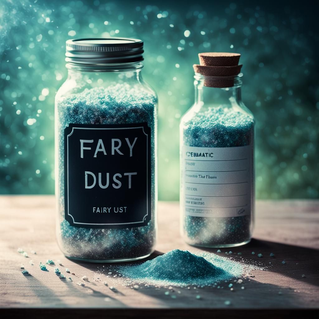 Cinematic Film Still of a Bottle of Fairy Dust