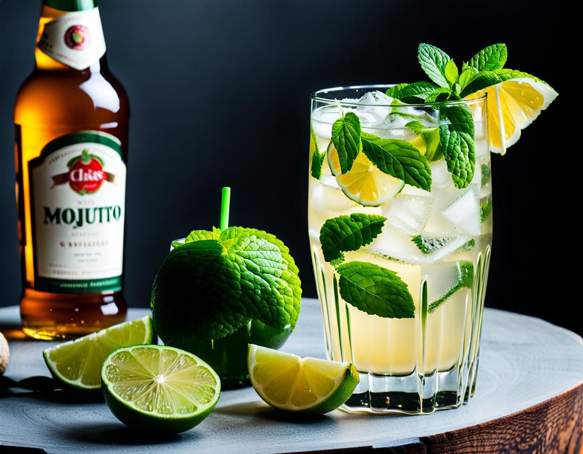 Mojito and Cider on a Table Still Life