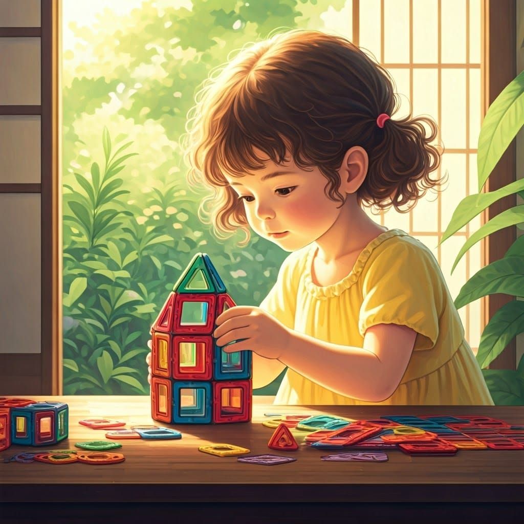 Child Building with Magnetic Blocks, Anime Key Visual
