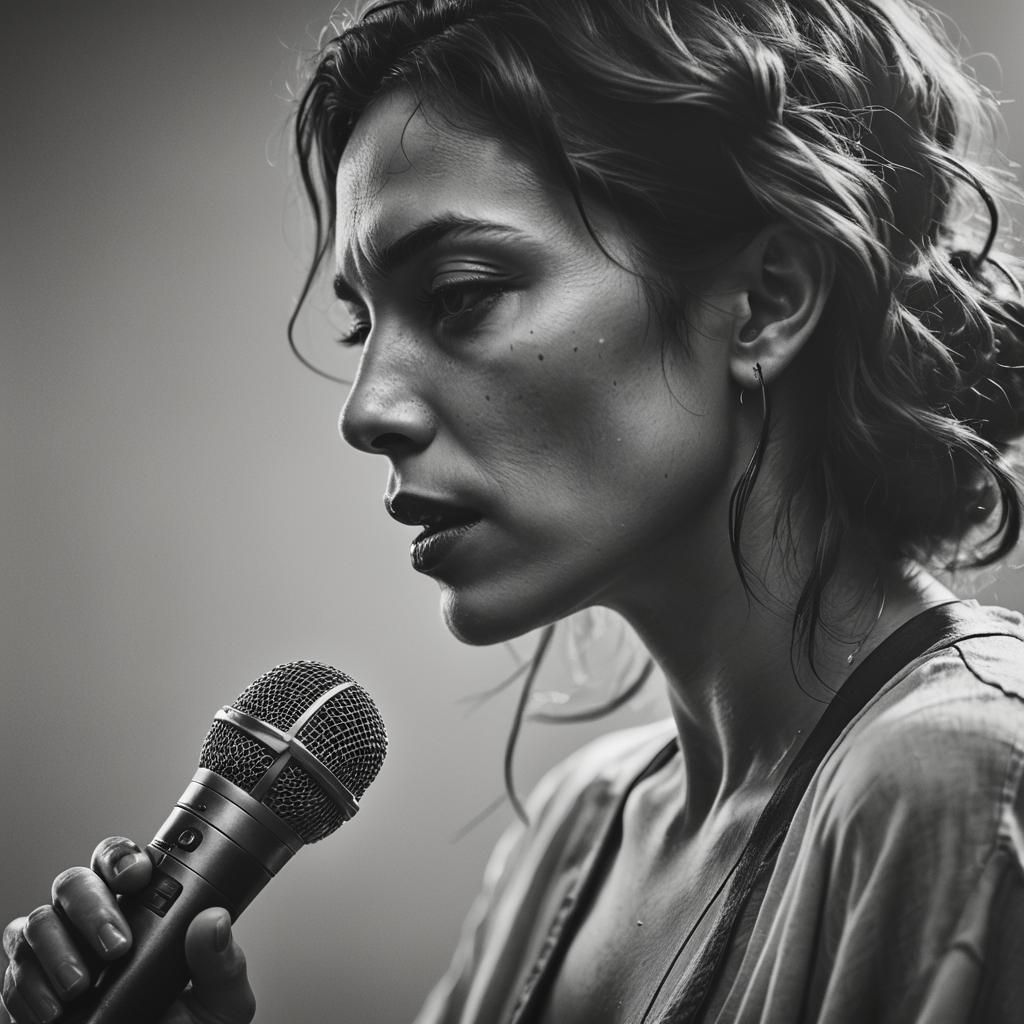 Monochromatic Singer Portrait in Conceptual Style