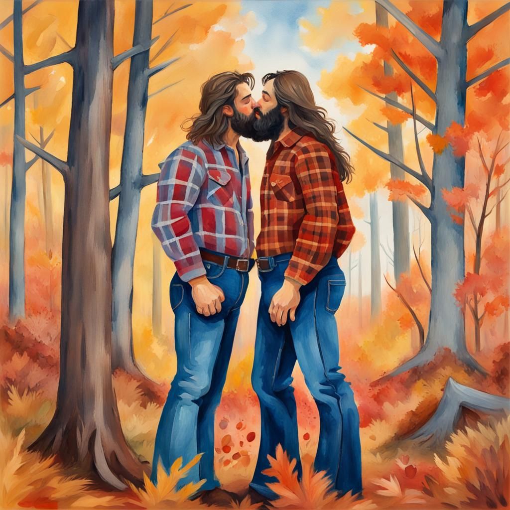 Lumberjack Love in Gouache Impressionist Style
