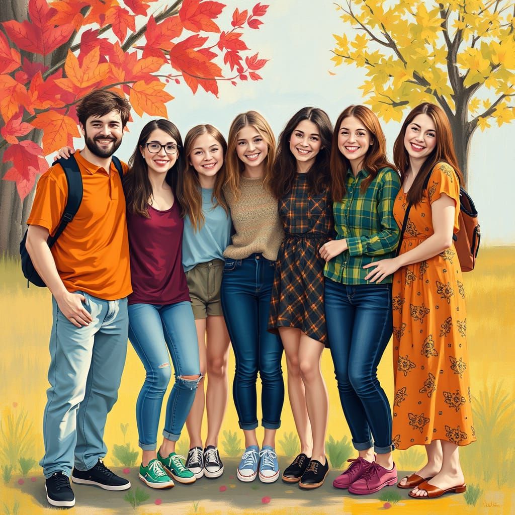 Six Friends United in Vibrant Colors and Whimsy