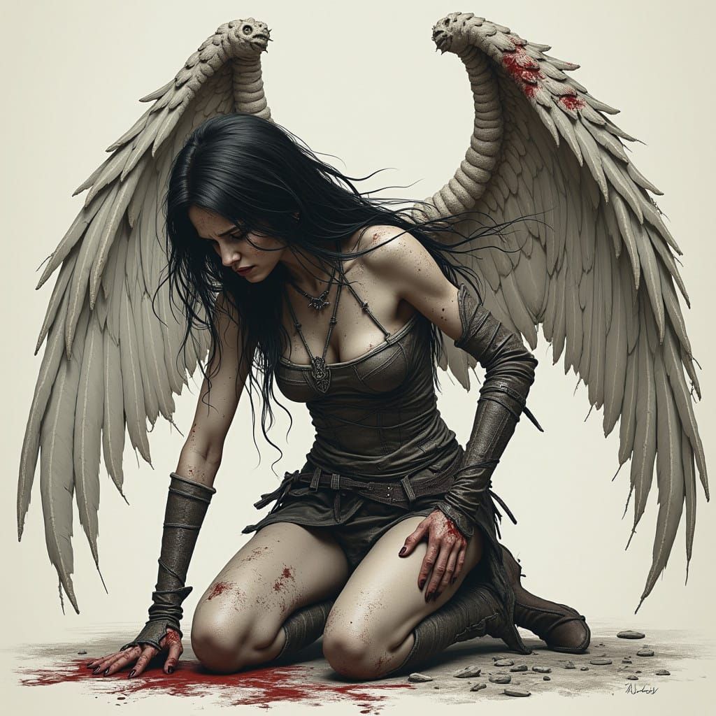 Warrior Angel in Despair, a Dark and Gritty Vision