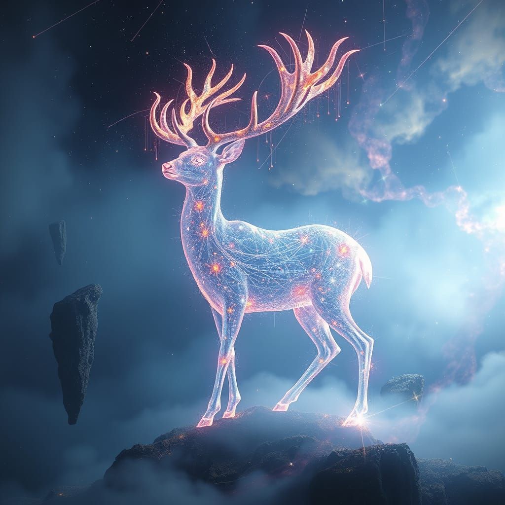 Stardust Deer in Dreamlike Realm: a Psychedelic Vision