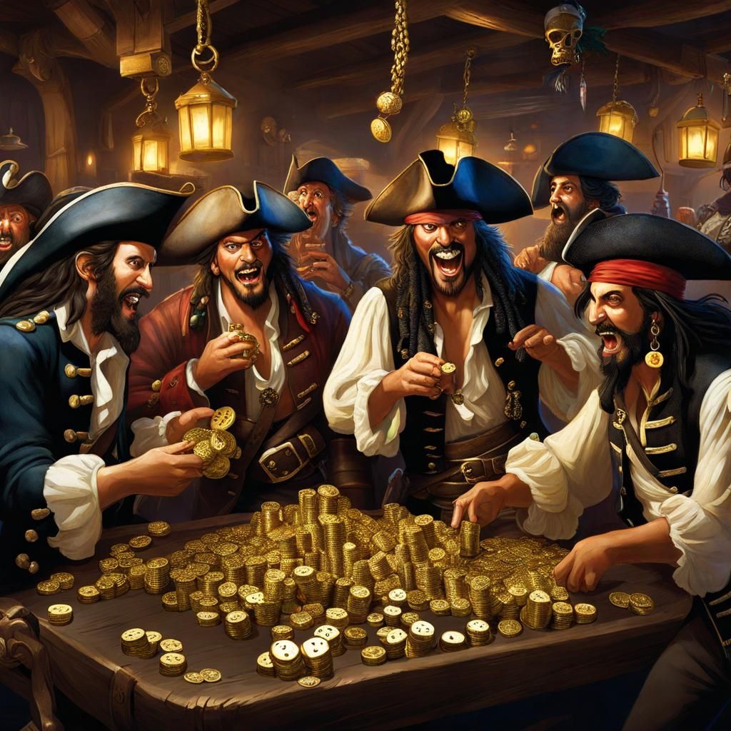 Pirates Playing Dice in a Lively Tavern Scene