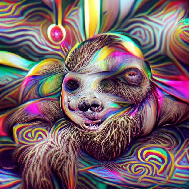 Psychedelic Sloth Portrait in Abstract Colors
