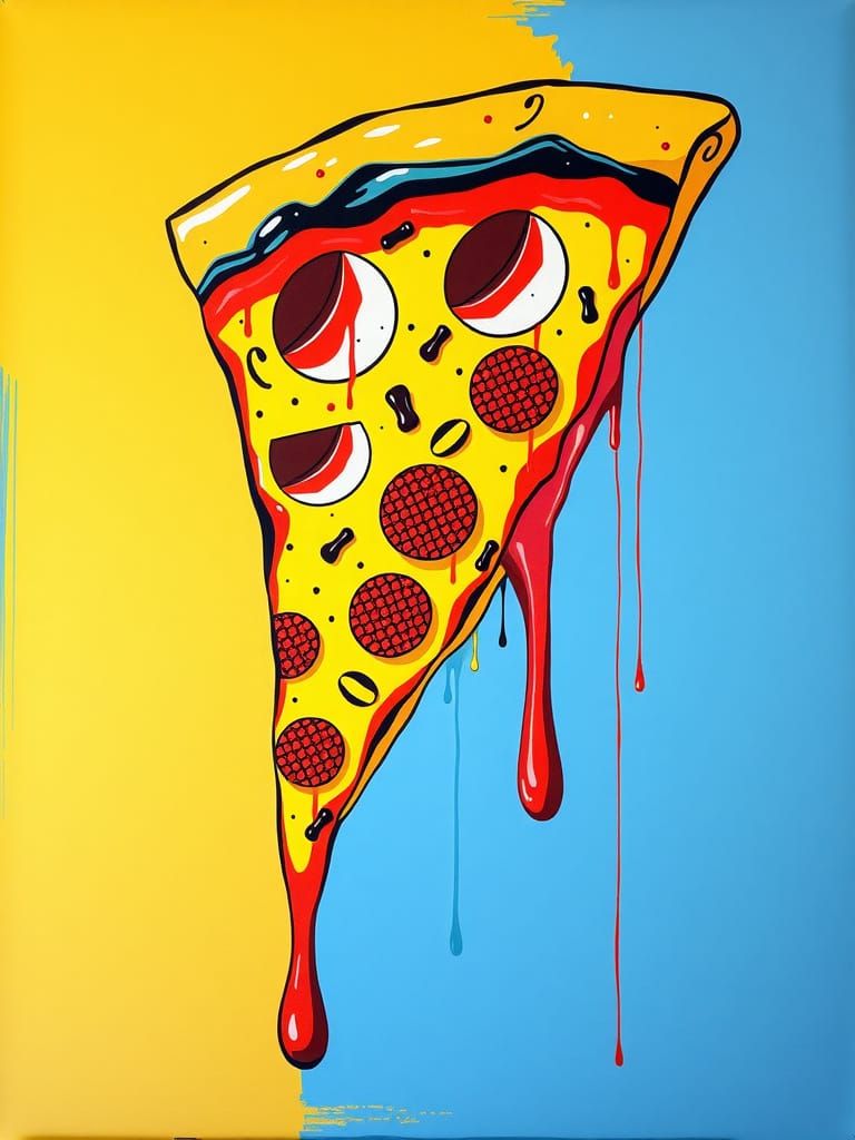 Dripping Pizza Slice in Pop Art Style