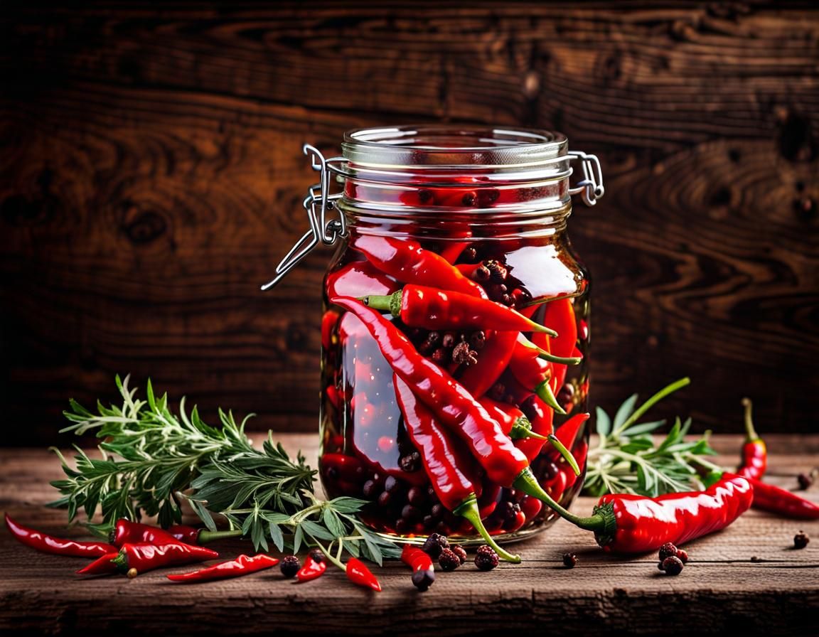 Jar of Red Chili Peppers in Oil Still Life