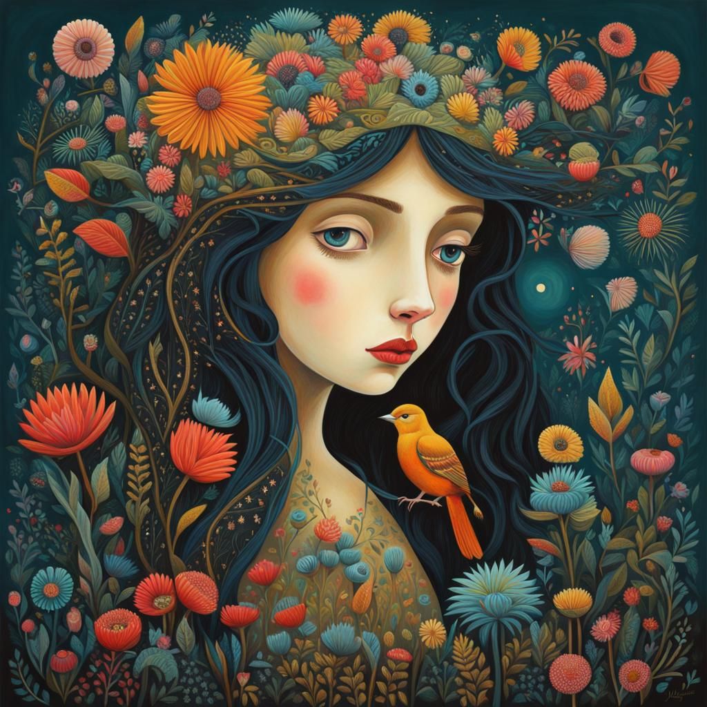 Melancholic Girl Lost in Thought: Surreal Impressionism