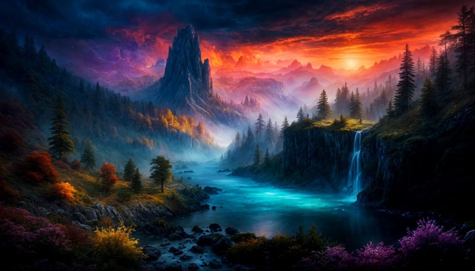 Fantasy Woodland Landscape with Nebula in Digital Painting