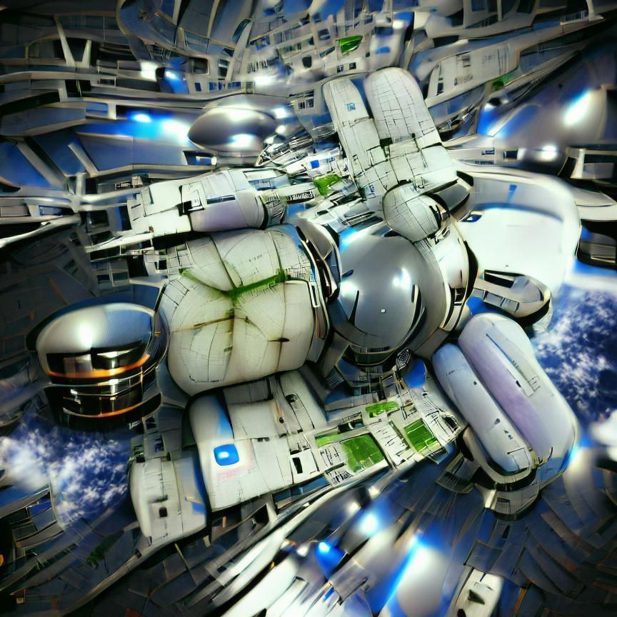 Intergalactic Space Station at Warp Speed in Cosmos