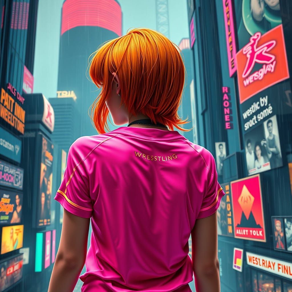 Cyberpunk Goddess in Neon Pink Wrestling Gear Reveals Back i...