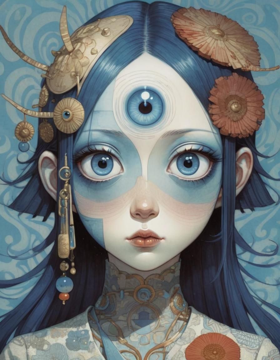 Expressive Big Blue Eyes in Surrealist Pop Art