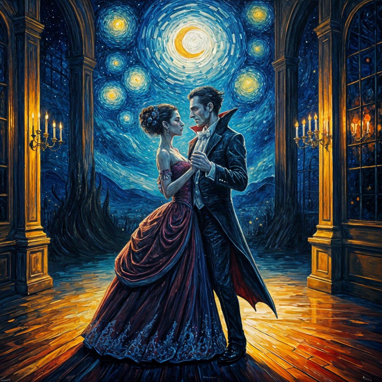 Vampire and Zombie Ball: Starry Night Neo-Impressionism
