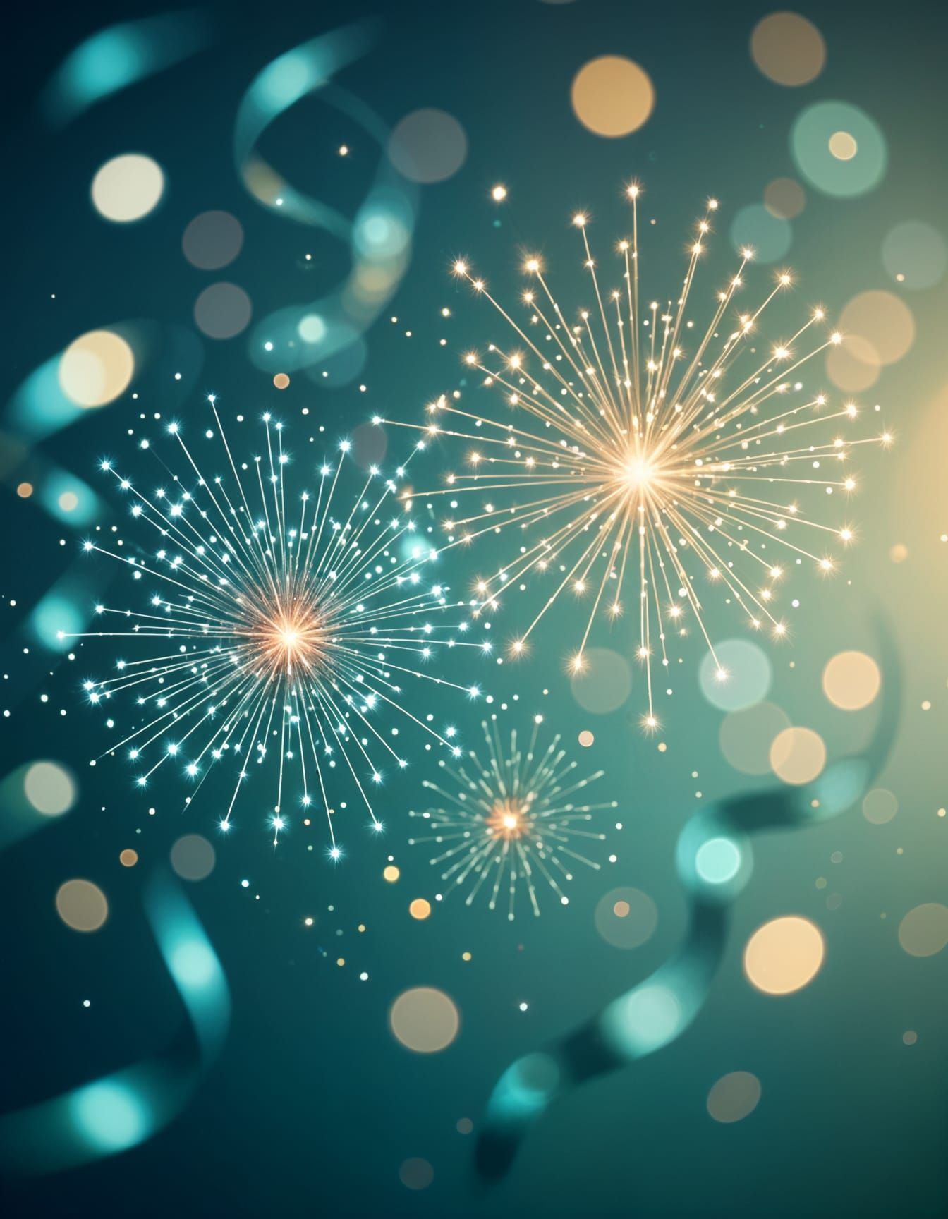 Abstract Celebration Background with Aqua Fireworks and Boke...
