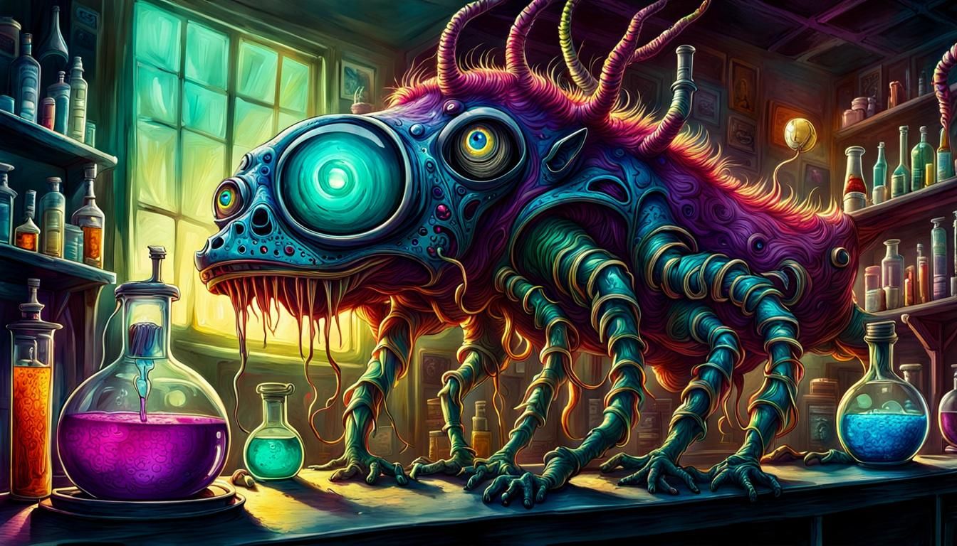 Strange Creature's Lab: A Vibrant Digital Illustration
