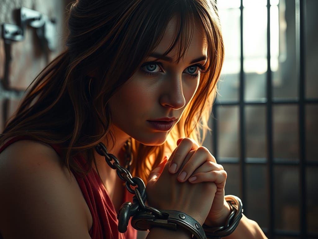 Woman Praying in Prison Cell: Digital Matte Painting