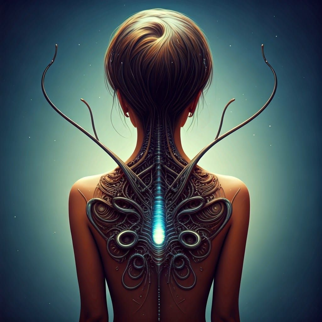 Ethereal Goddess with Biomechanical Tentacles in Dreamlike B...