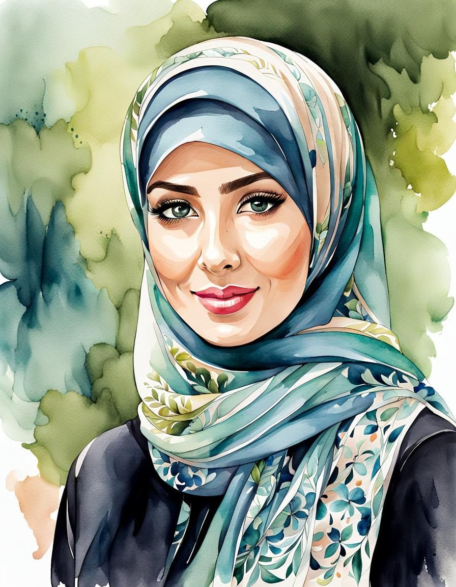 Beautiful Confident Hijabi Woman in Watercolor Style