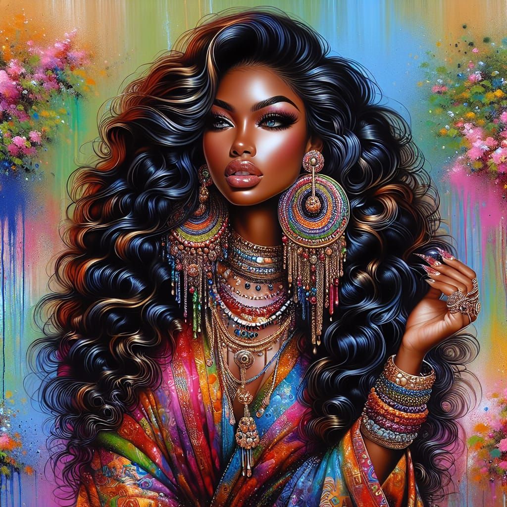 Glamorous Woman in Airbrush Oil Painting Style