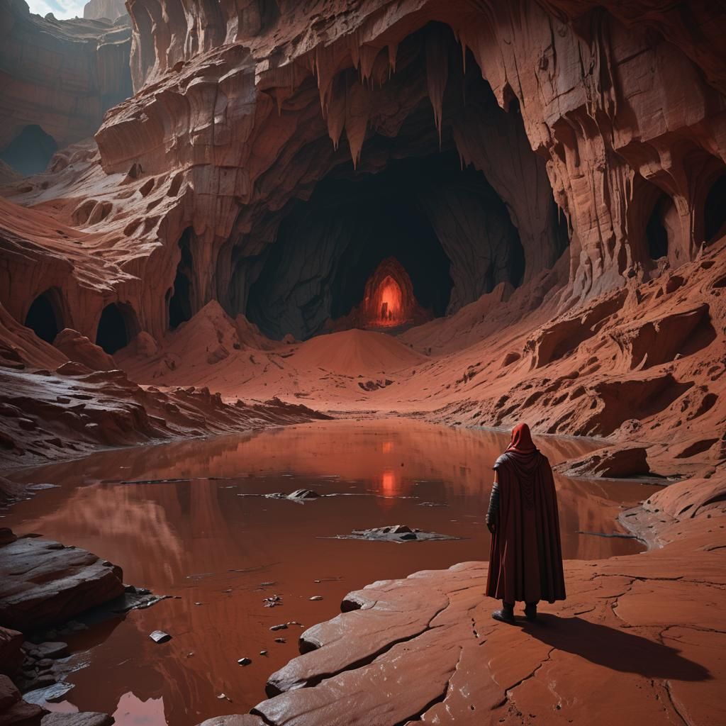 Red Mud Lake in Cave: Dark Fantasy Concept Art