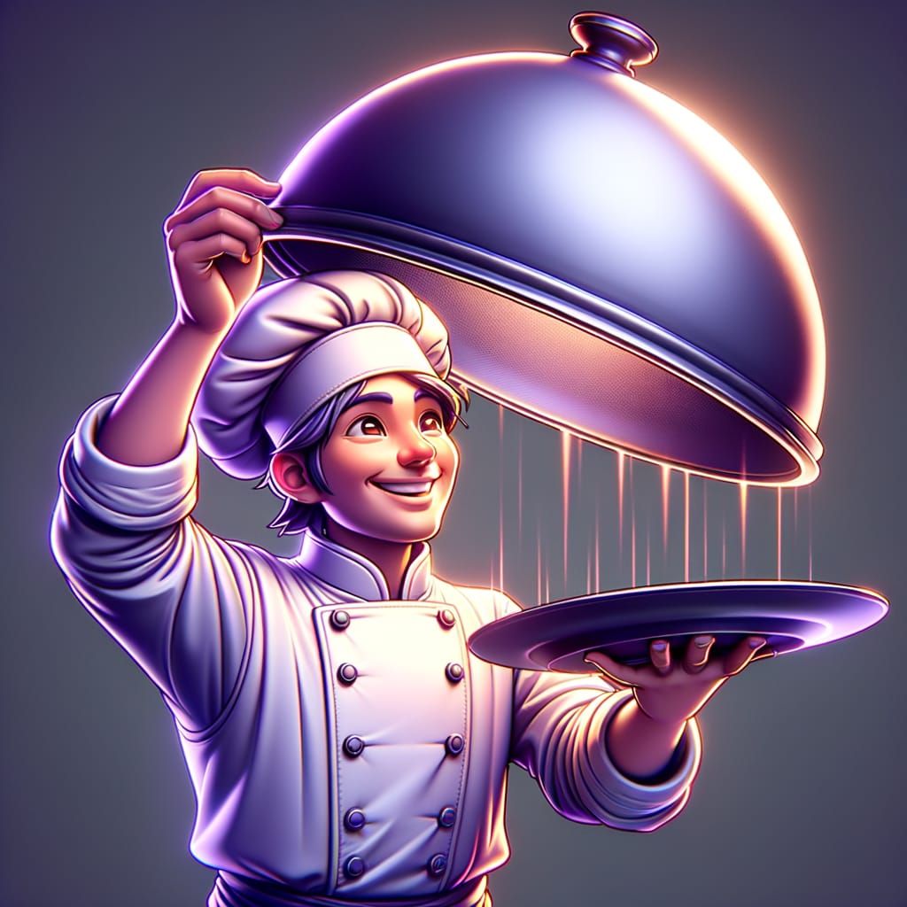 Chef Presents Empty Plate in Cartoon Style