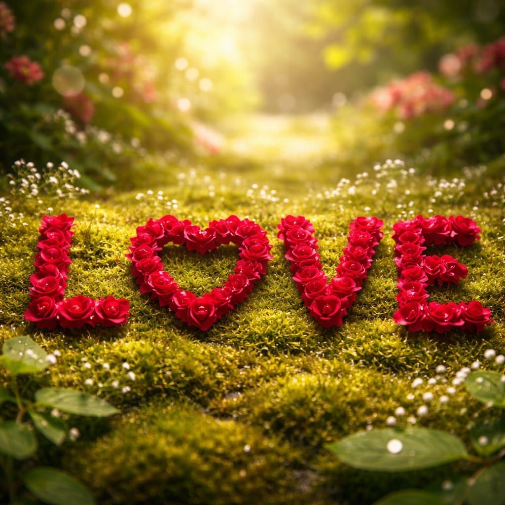 Love Formed From Rose Petals in Golden Sunlight