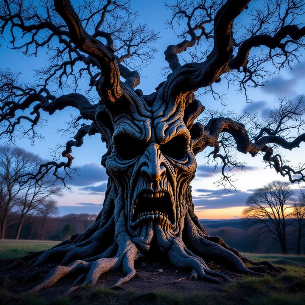 Ancient Gnarled Tree Resembles Mournful Face
