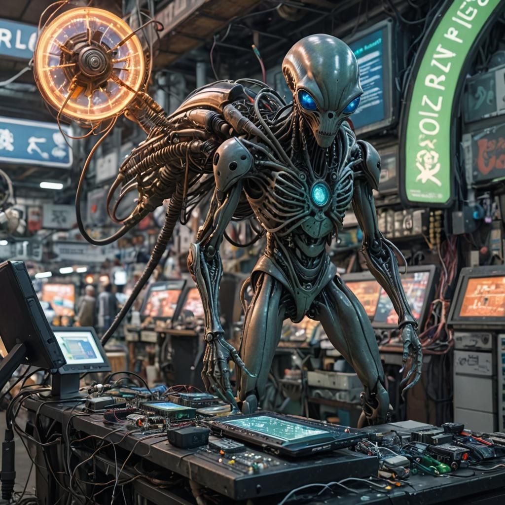 Biopunk Alien Wizard in Electronics Marketplace