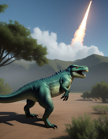 Dinosaur Defends Against Rocket Blast