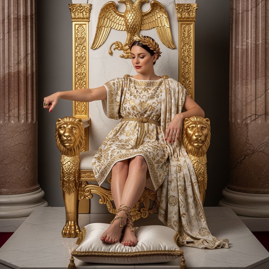 Roman Empress on Marble Throne, Photorealistic Style