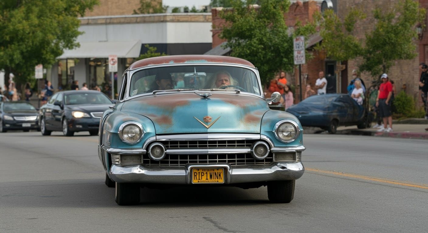 Vintage Cadillac Stands Out in Modern Town