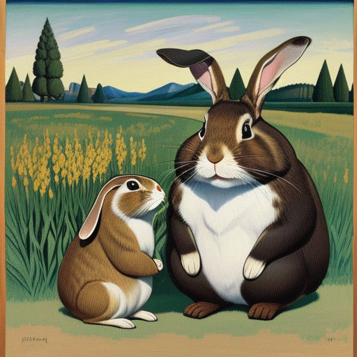 Rabbit and Marmot in a Whimsical Landscape