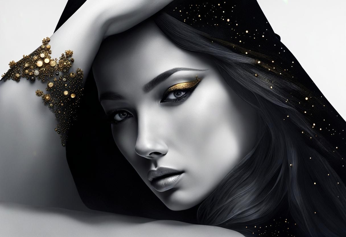 Fantasy Flying Ship in Cosmic Alcohol Ink Style