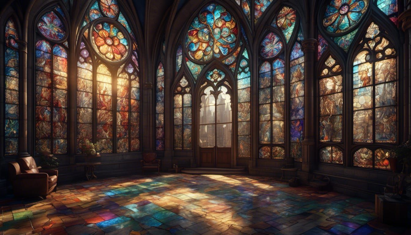 Stained Glass City Street in 3D Cinematic Style