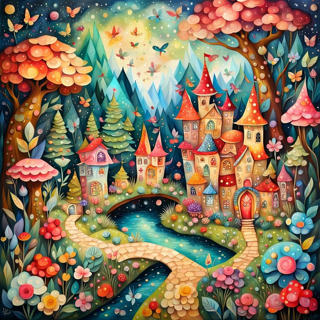 Fairy Wonderland Village in Scrap Paper Style