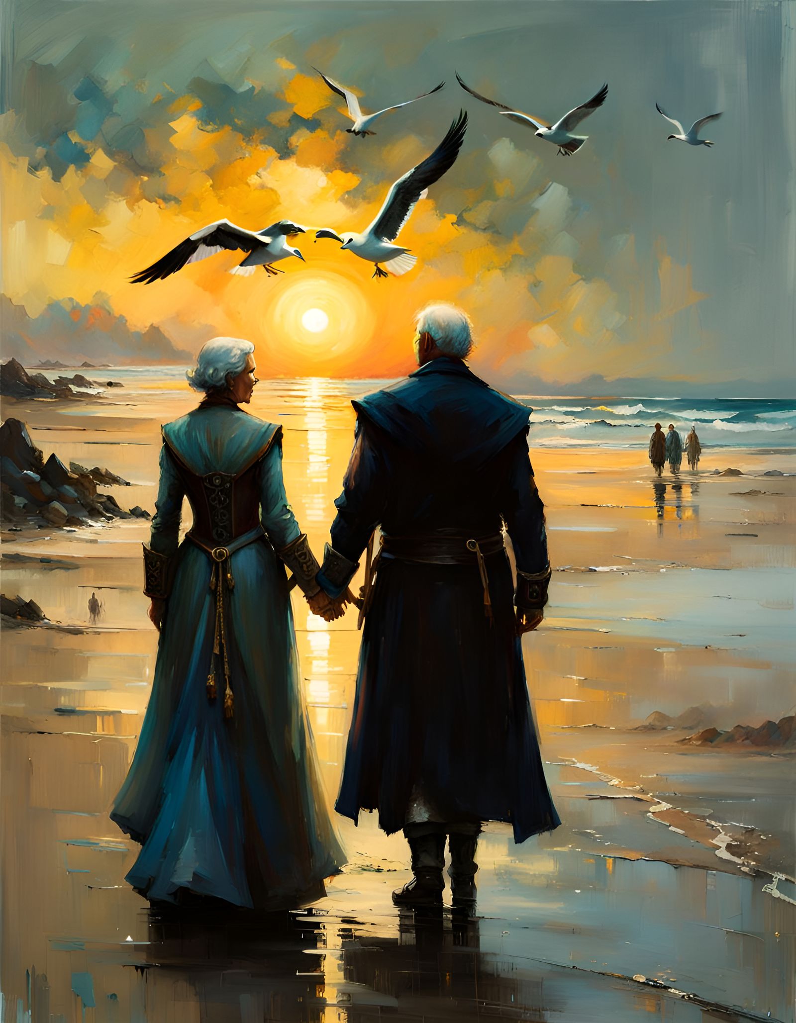 Medieval Fantasy Beach Sunrise Painting