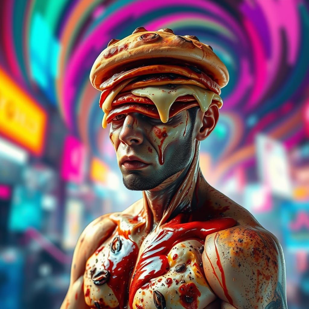 Pizza Man in Abstract Ash Thorp Style