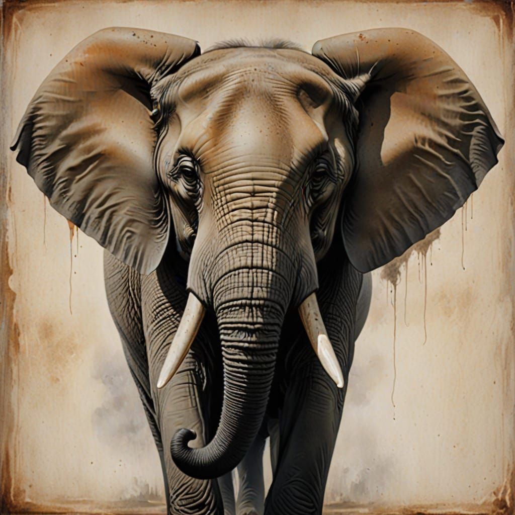 Whimsical Realistic Elephant with Nicolas Cage Eyes