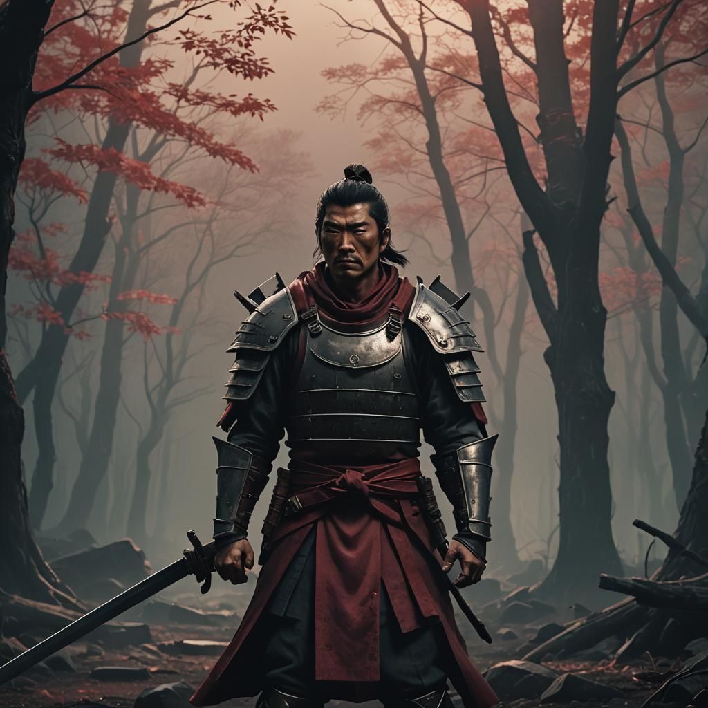 Brooding Warrior Hanshiro in Cinematic Film Still
