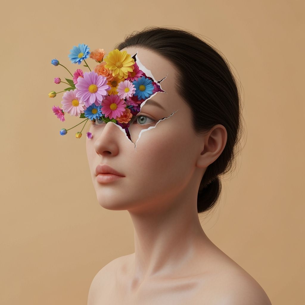 Surreal Double Exposure: Girl's Face Explodes With Flowers
