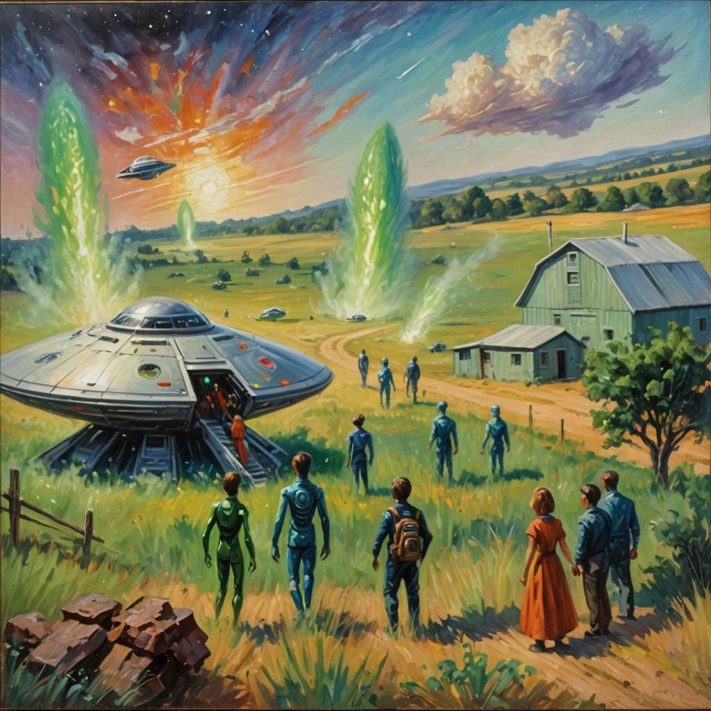 Aliens Arriving: An Impressionistic OIl Painting