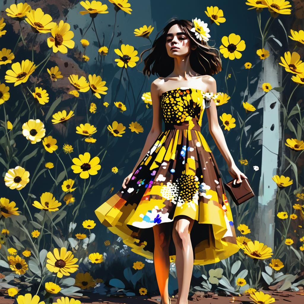 Glitch Art Portrait of Woman at Sunset