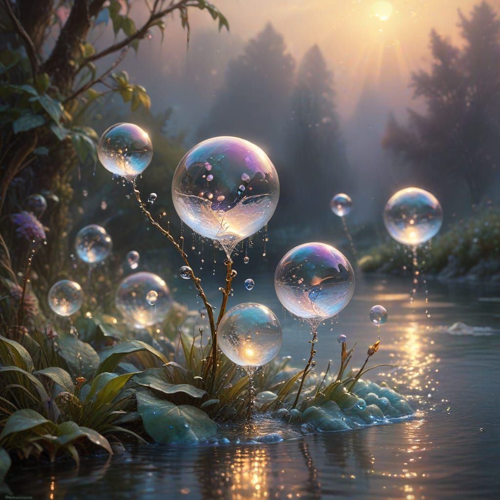 Whimsical Bubblegum Bubbles in Dreamy Golden Light