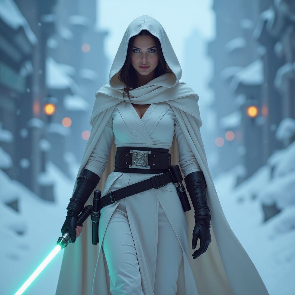 Voluptuous Jedi Knight in Hyperrealistic Style
