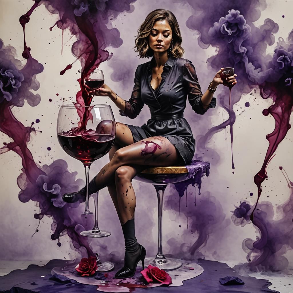 Wine Woman in Smoke: 3D Graffiti Art