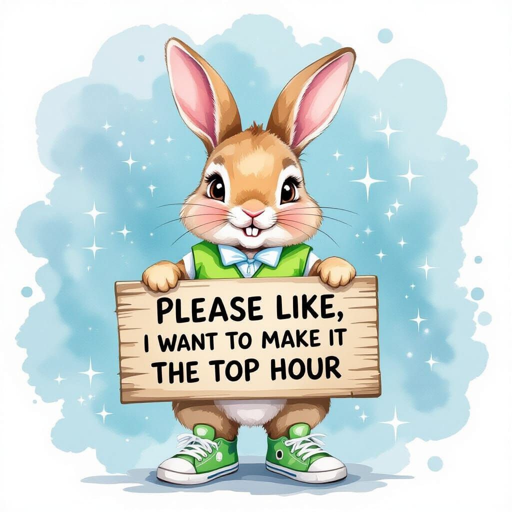 Watercolor Bunny Asks for Likes